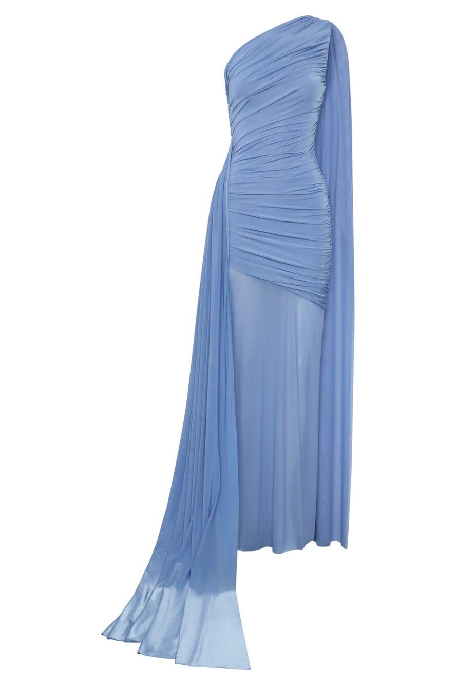 Meshki Asher Slinky One Shoulder Maxi Dress in Cornflower Blue - S